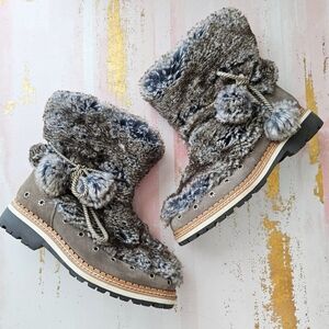 ⭐ Sam Edelman Genuine Leather Faux Fur “Blanche” Boots – Gray/Tan – Size 9